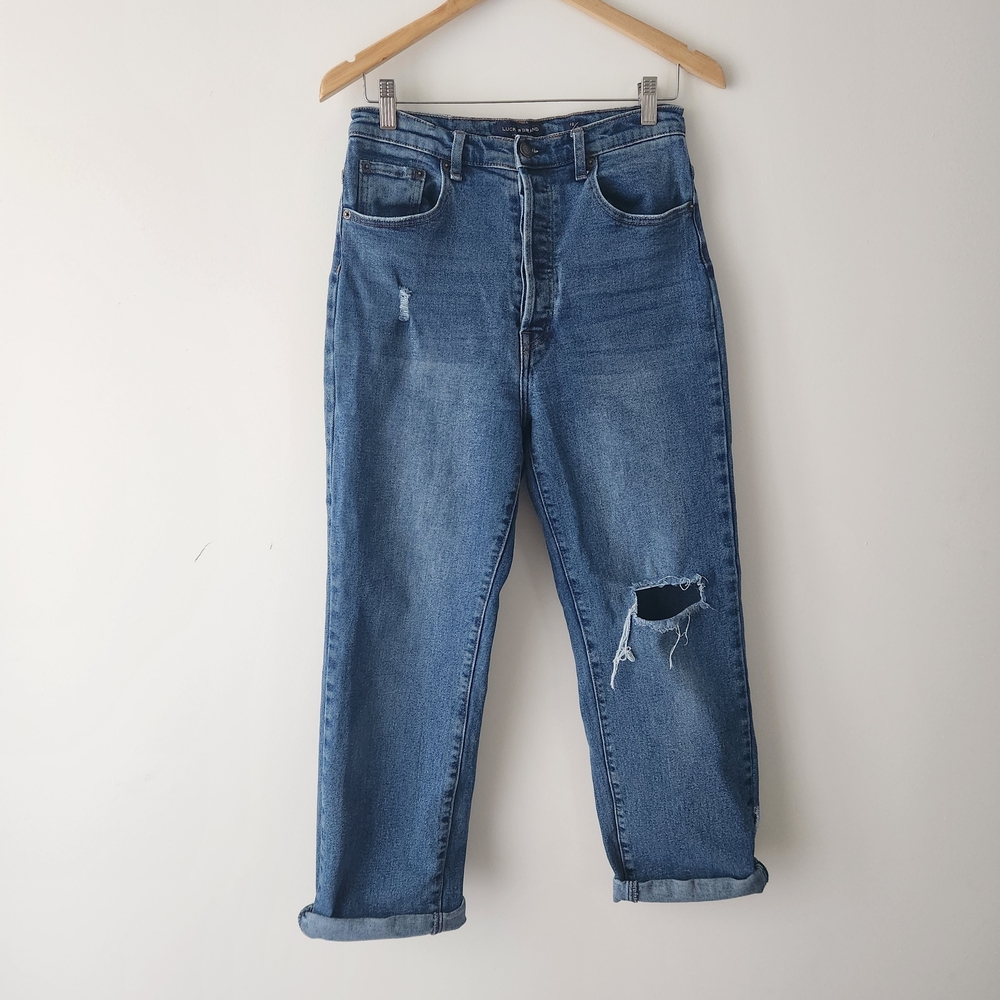 Lucky Brand Blue Ripped Ankle Length Jeans Straight Leg Jeans, Size 30